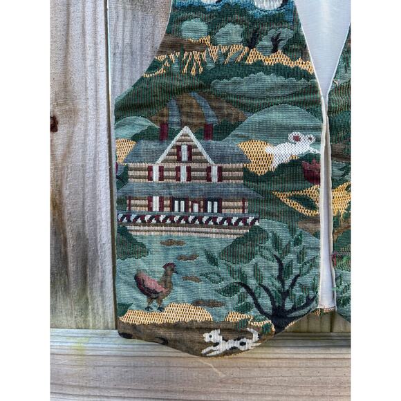 Vintage Countryside Scenic Tapestry Vest – Green Multi, Cottagecore - Picture 8 of 10